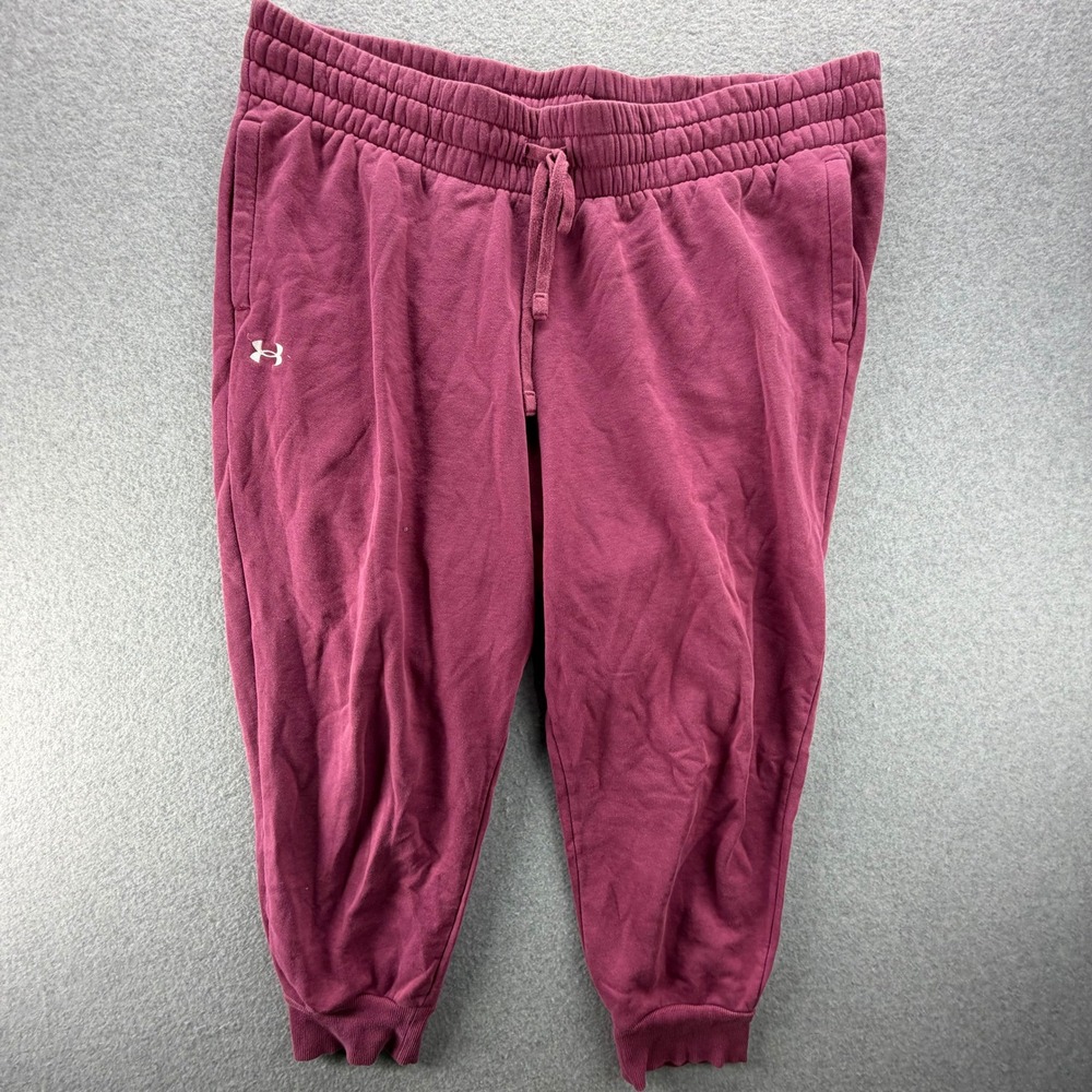 Under Armour Womens 2X Burgundy Fleece Jogger Sweatpants‎ Pockets Relaxed Fit